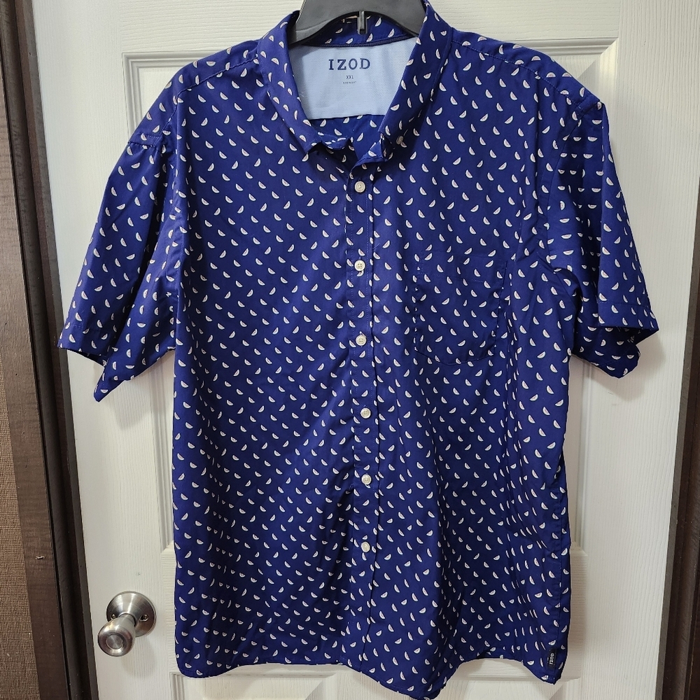 Mens Izod Button Down Short Sleeve Collard Shirt Watermelon Print. Sz XXL